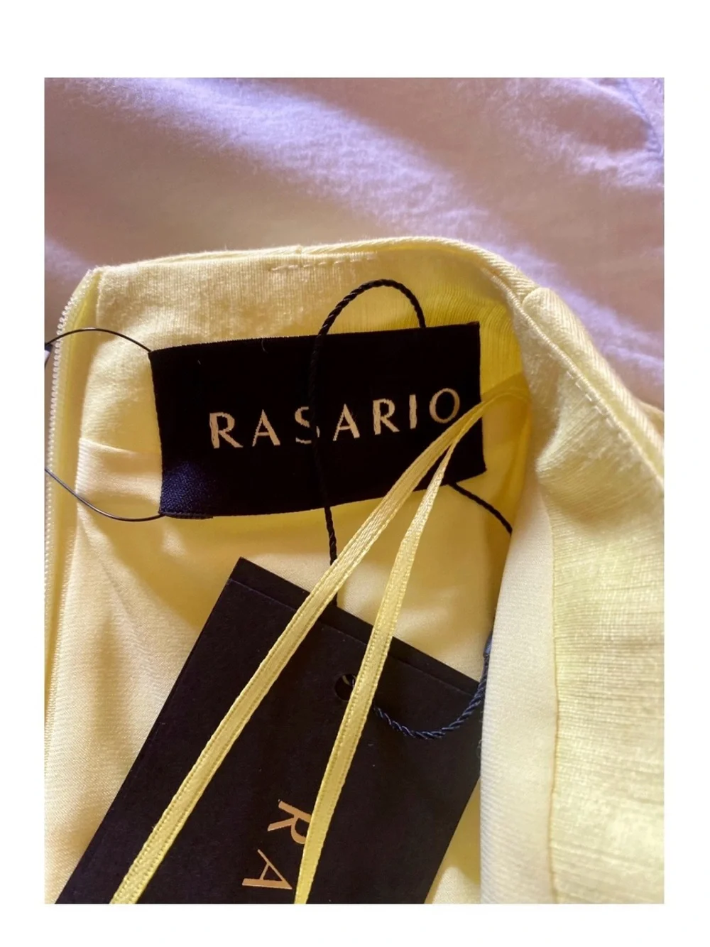Rasario Yellow Ruched linen Midi Dress with Front Slit and crystal buttons - Picture 5 of 8